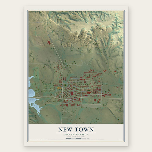 New Town, North Dakota map print, the full design
