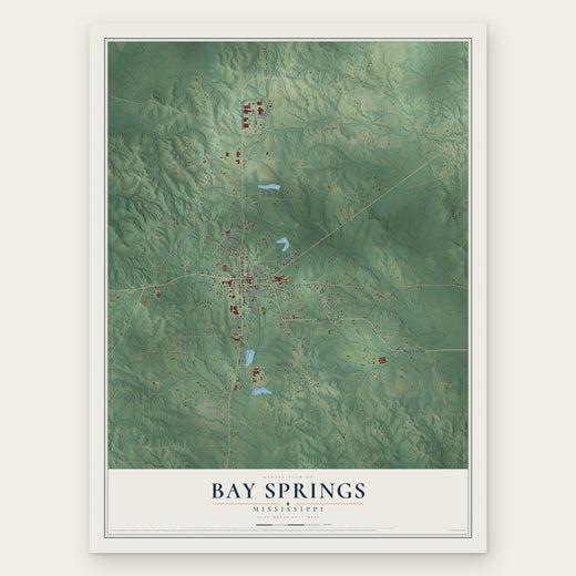 Bay Springs, Mississippi map print, the full design