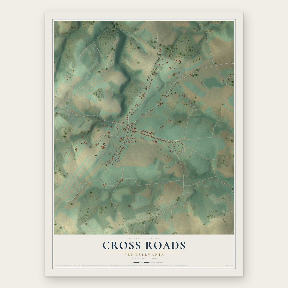 Cross Roads, Pennsylvania map print, the full design