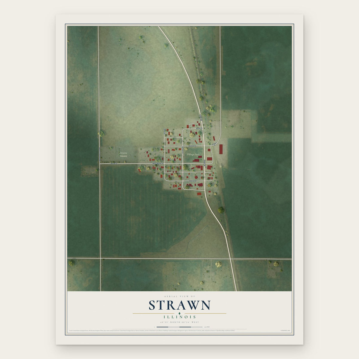 Strawn, Illinois map print, the full design