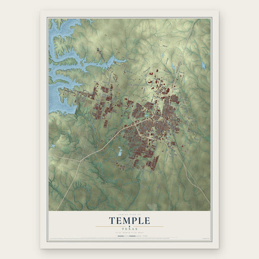 Temple, Texas map print, the full design