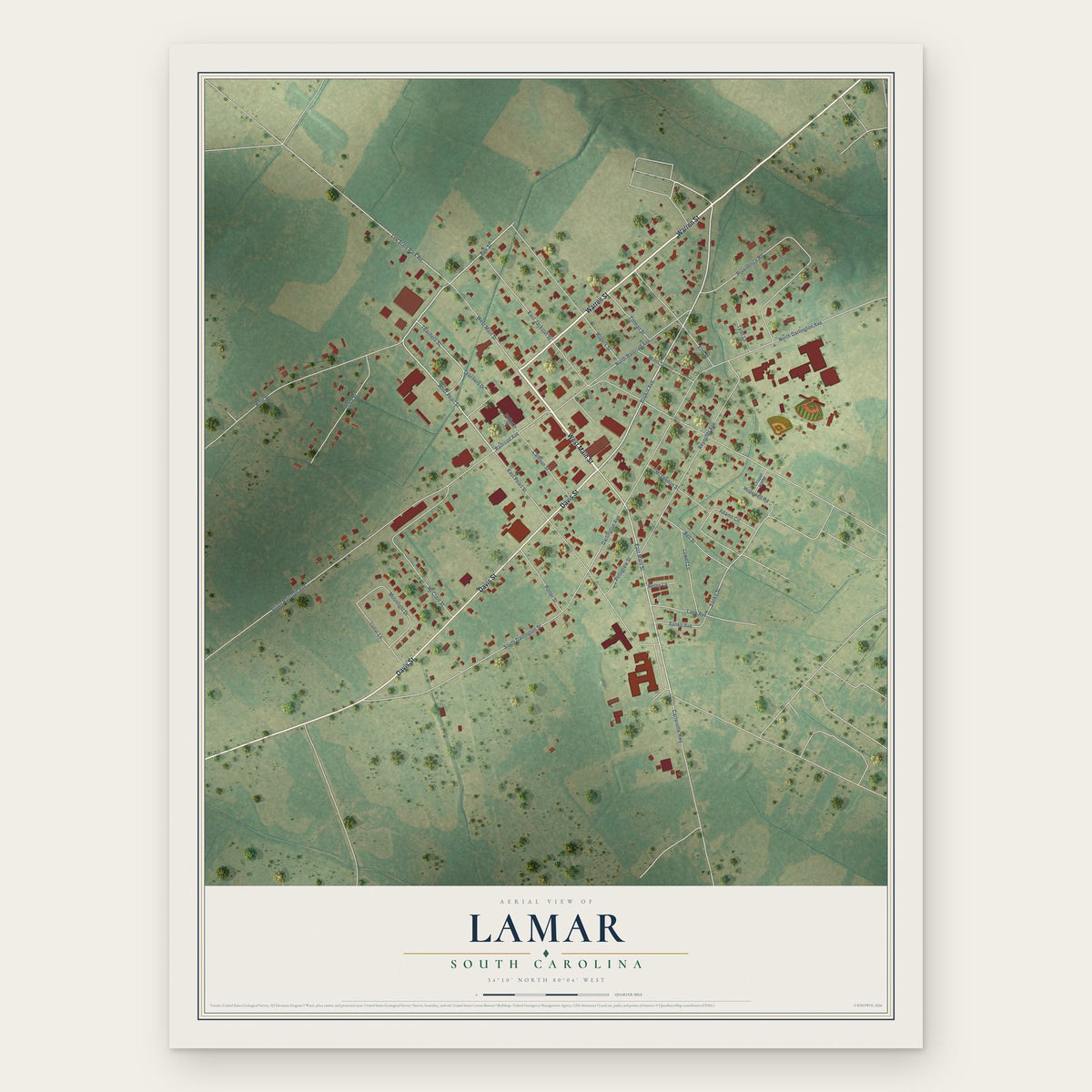 Lamar, South Carolina map print, the full design