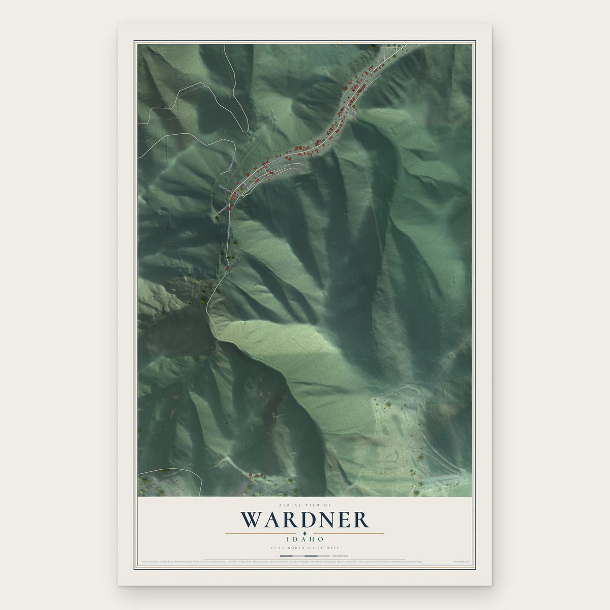 Wardner, Idaho map print, the full design