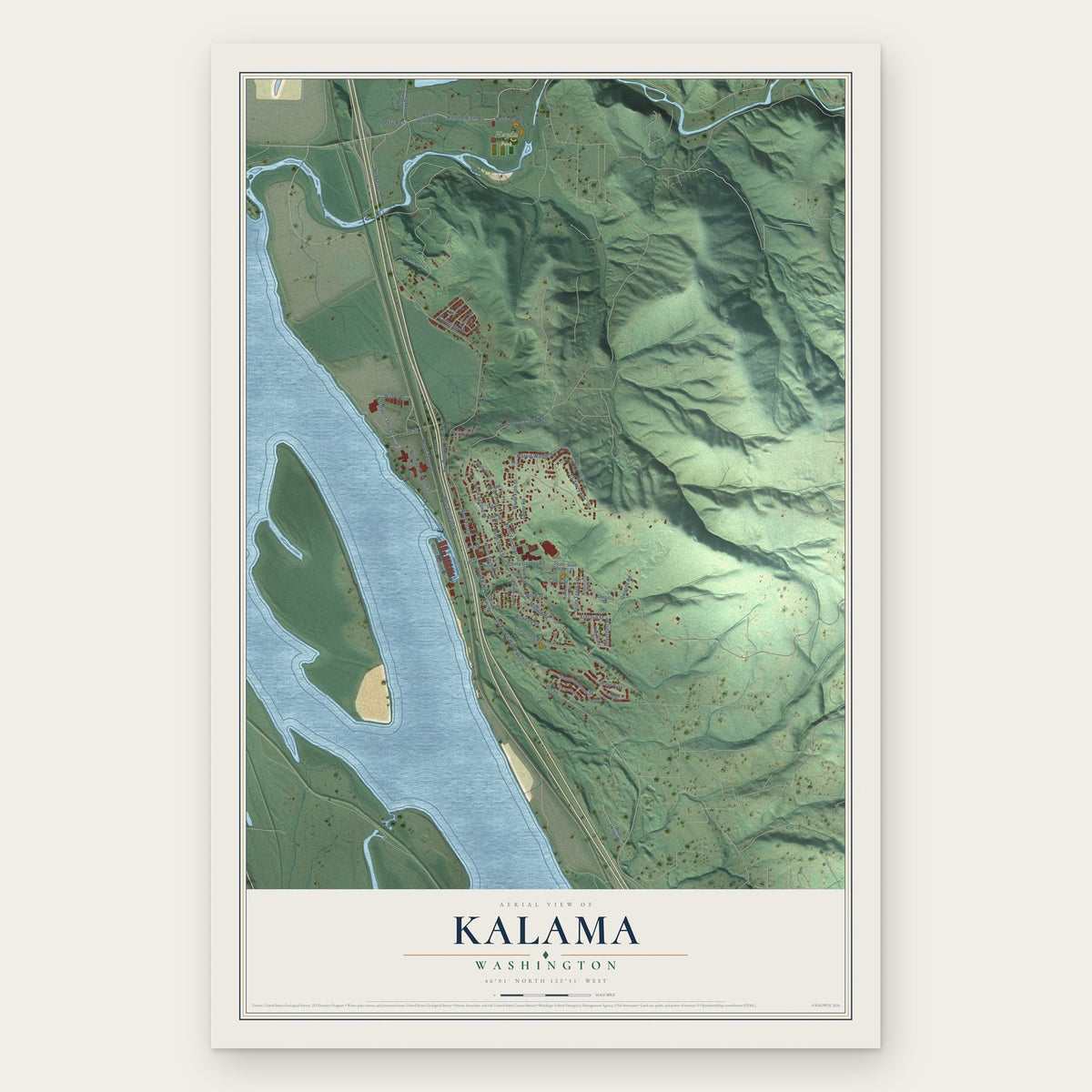 Kalama, Washington map print, the full design