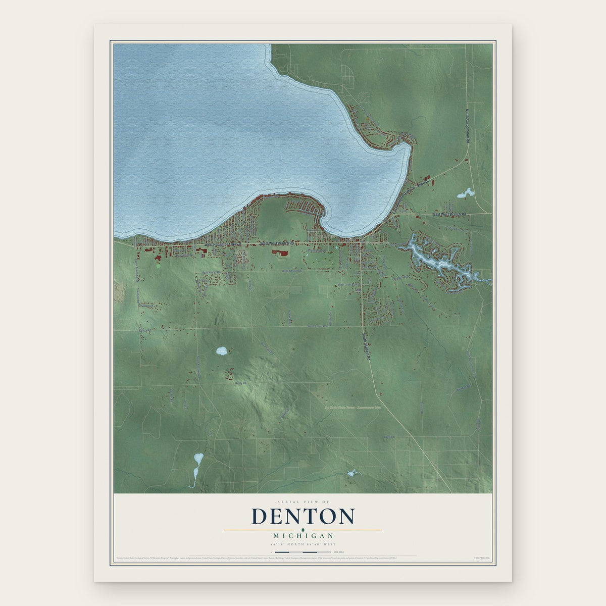 Denton, Michigan map print, the full design