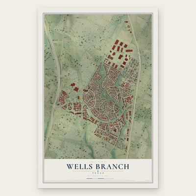 Wells Branch, Texas map print, the full design