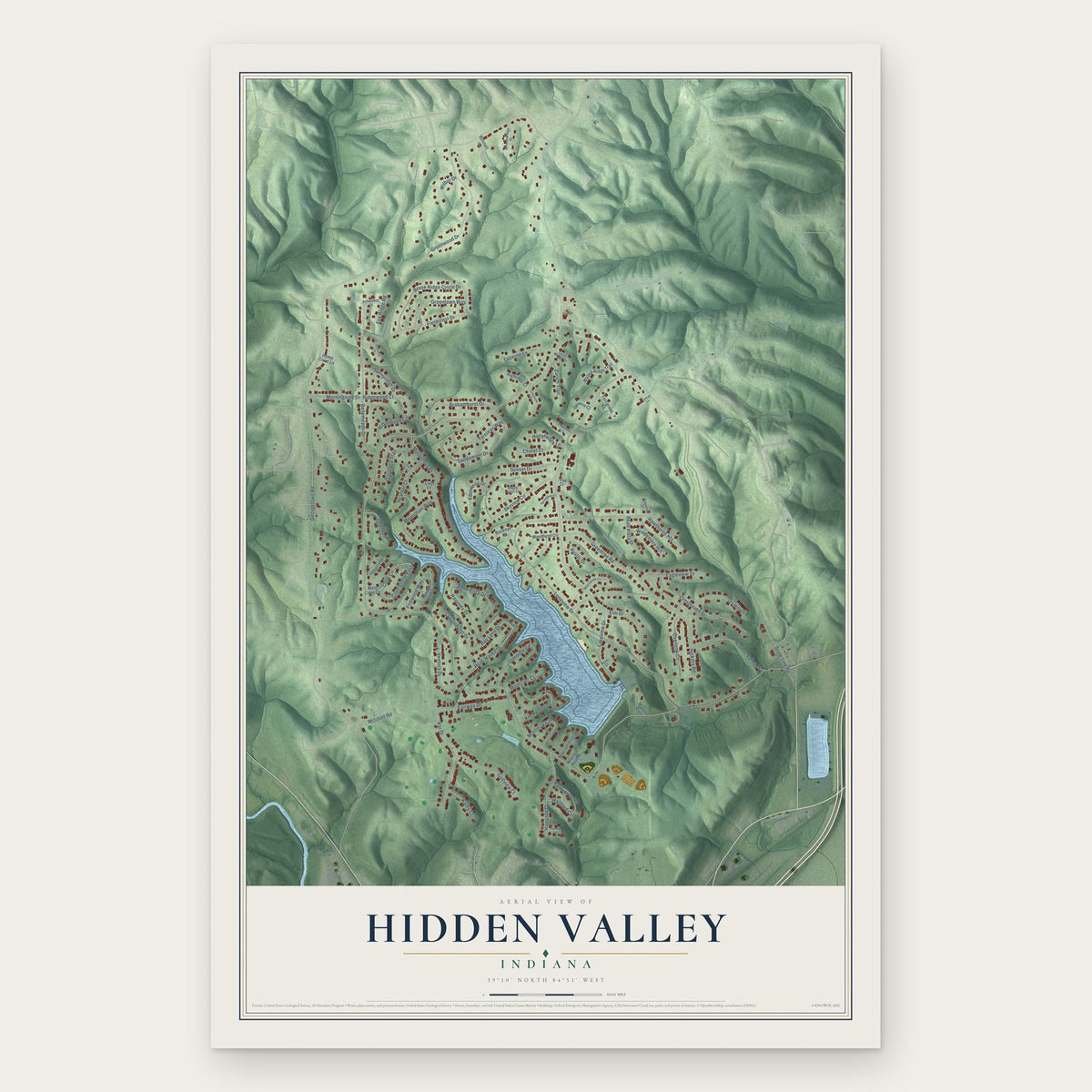 Hidden Valley, Indiana map print, the full design