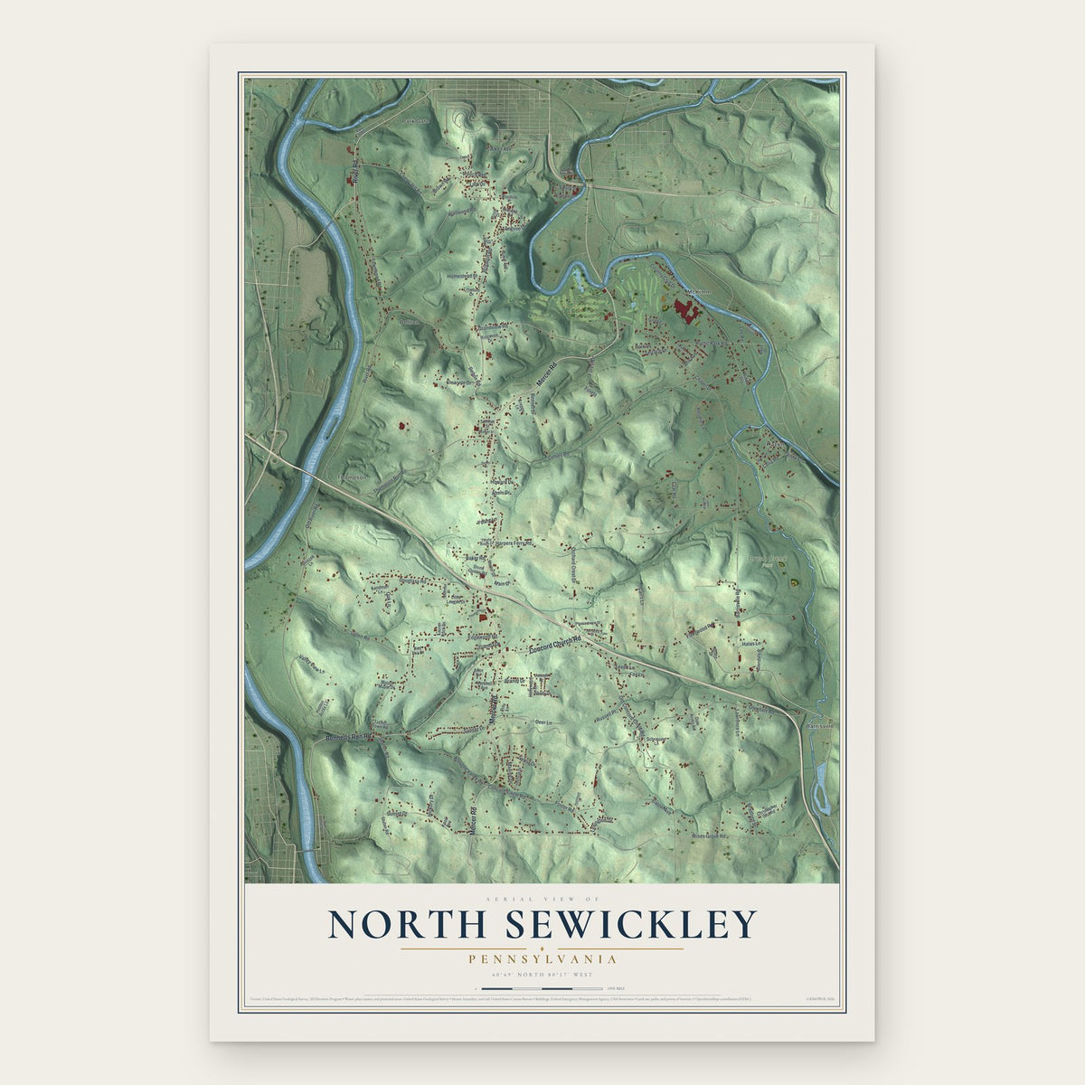 North Sewickley, Pennsylvania map print, the full design