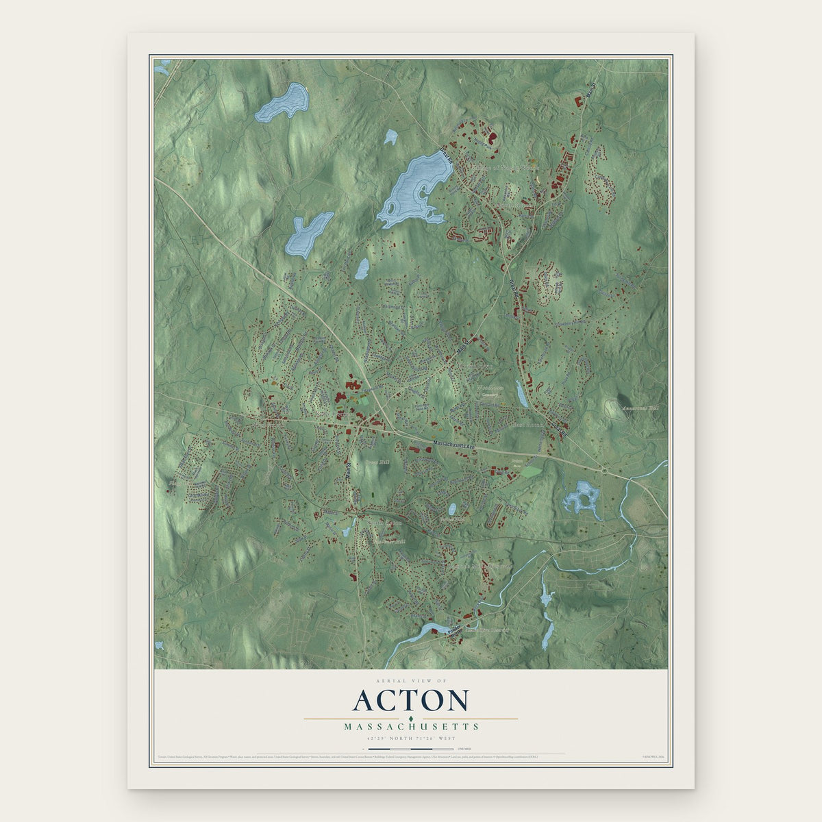 Acton, Massachusetts map print, the full design