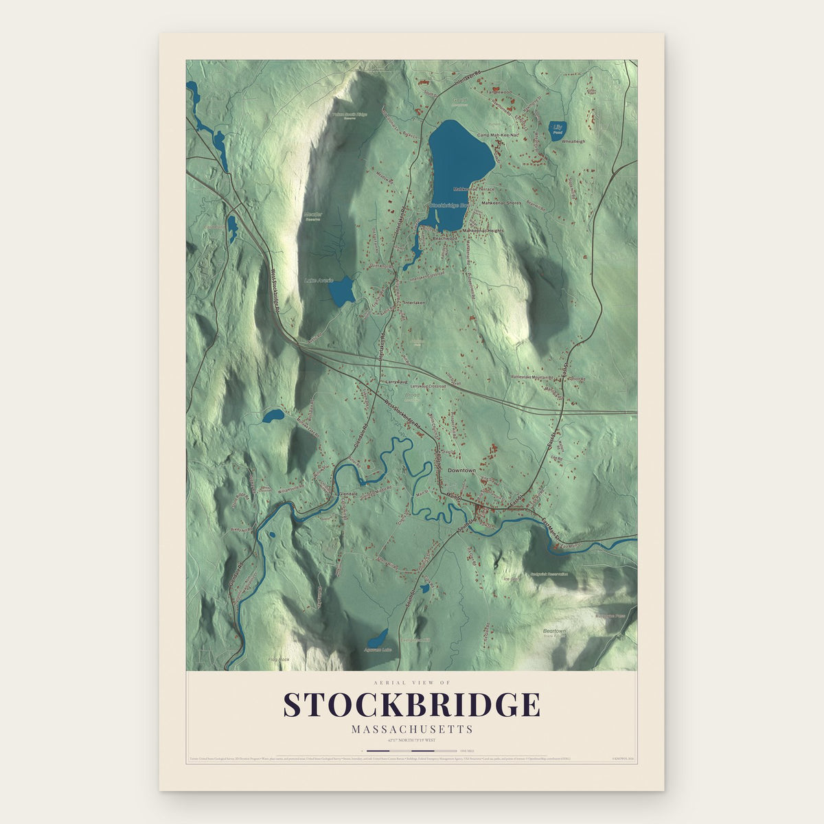 Stockbridge, Massachusetts map print, the full design