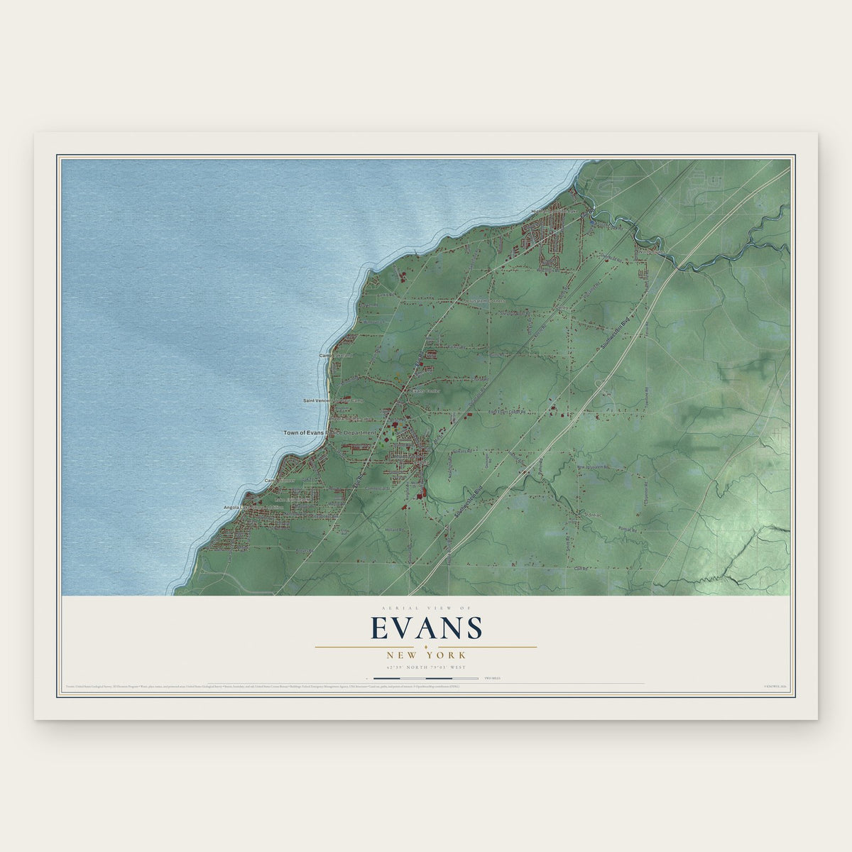 Evans, New York map print, the full design