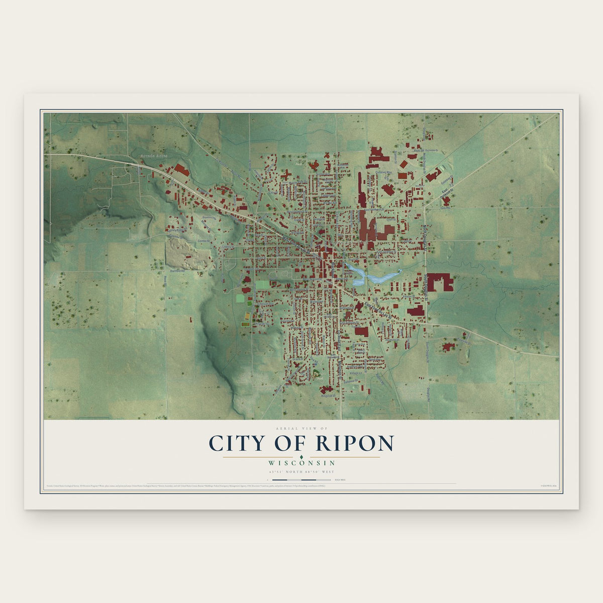 Ripon, Wisconsin map print, the full design