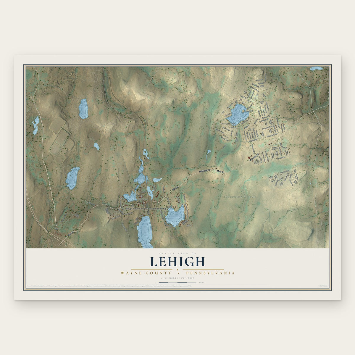 Lehigh, Wayne County, Pennsylvania map print, the full design