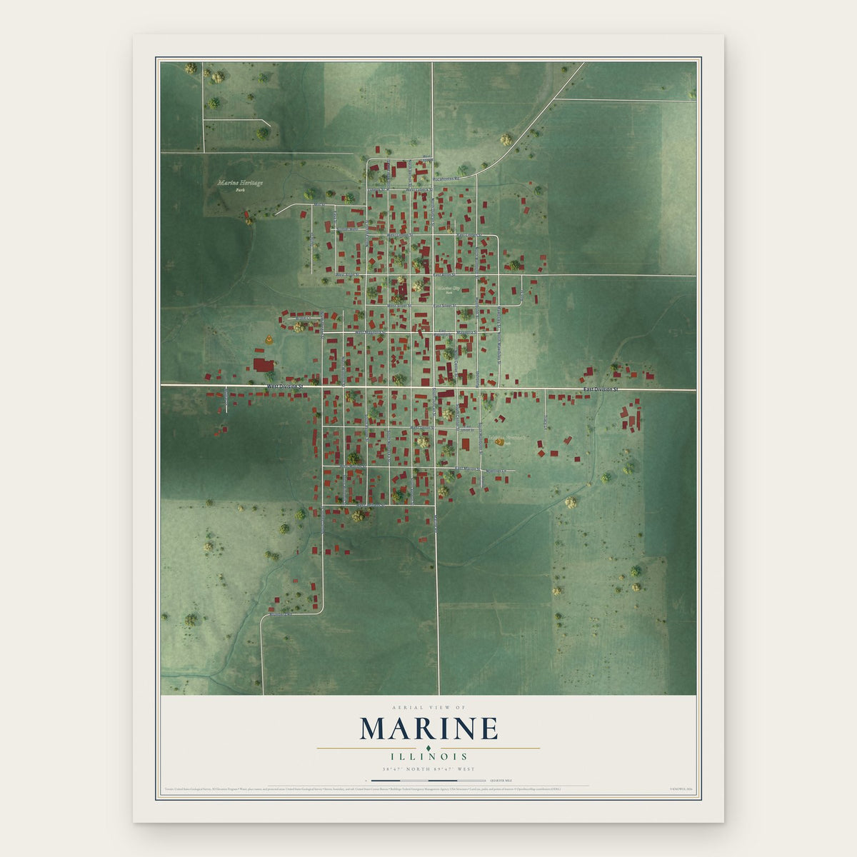 Marine, Illinois map print, the full design