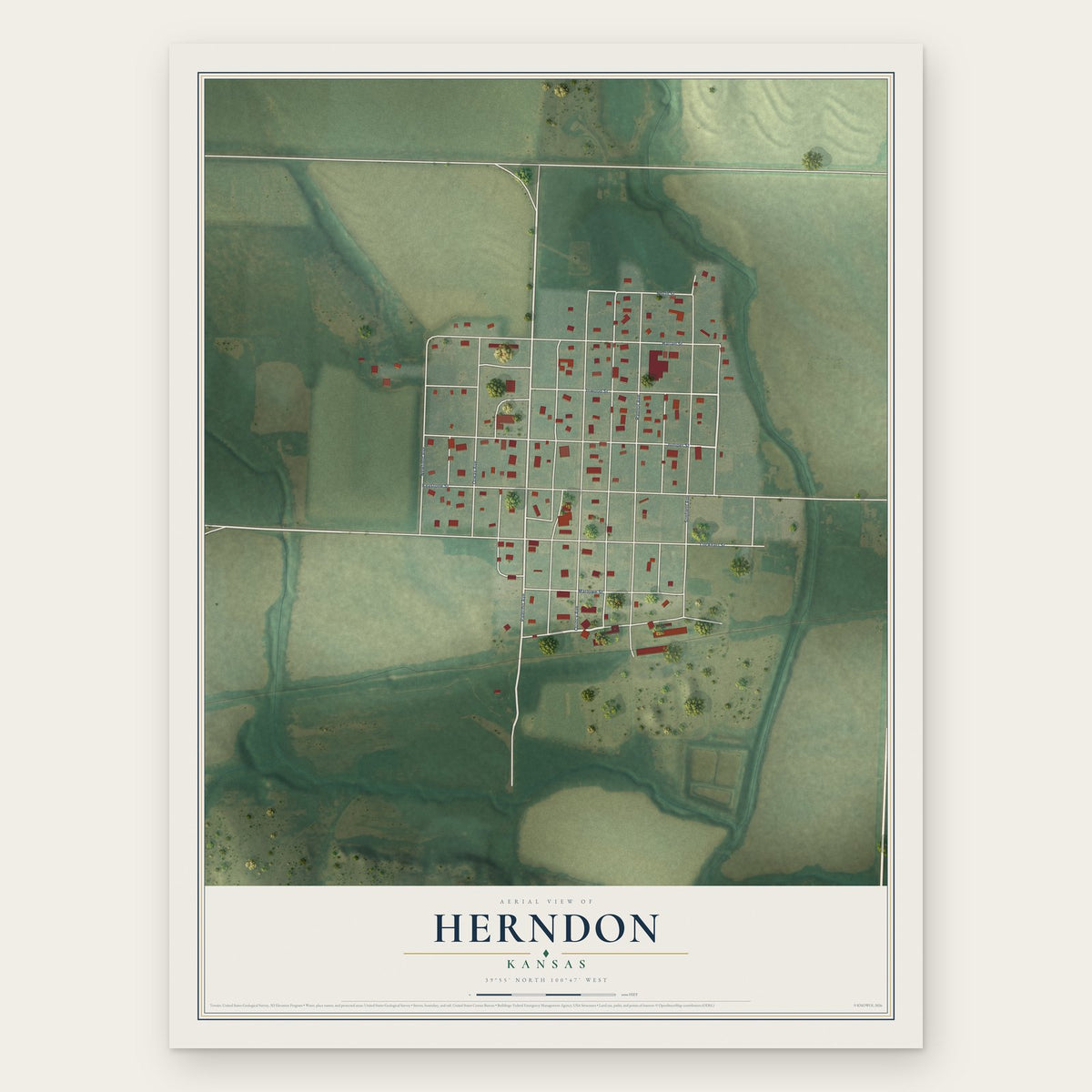 Herndon, Kansas map print, the full design