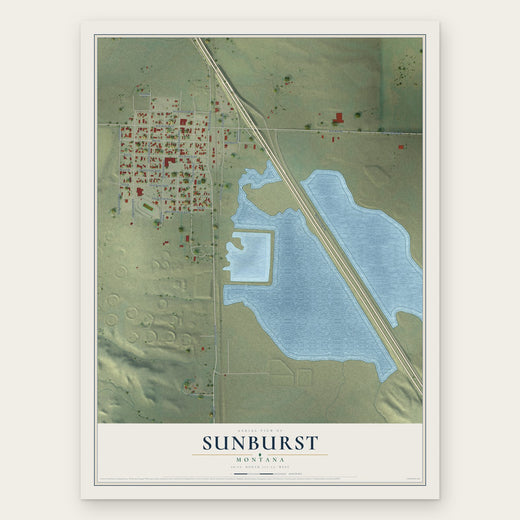 Sunburst, Montana map print, the full design