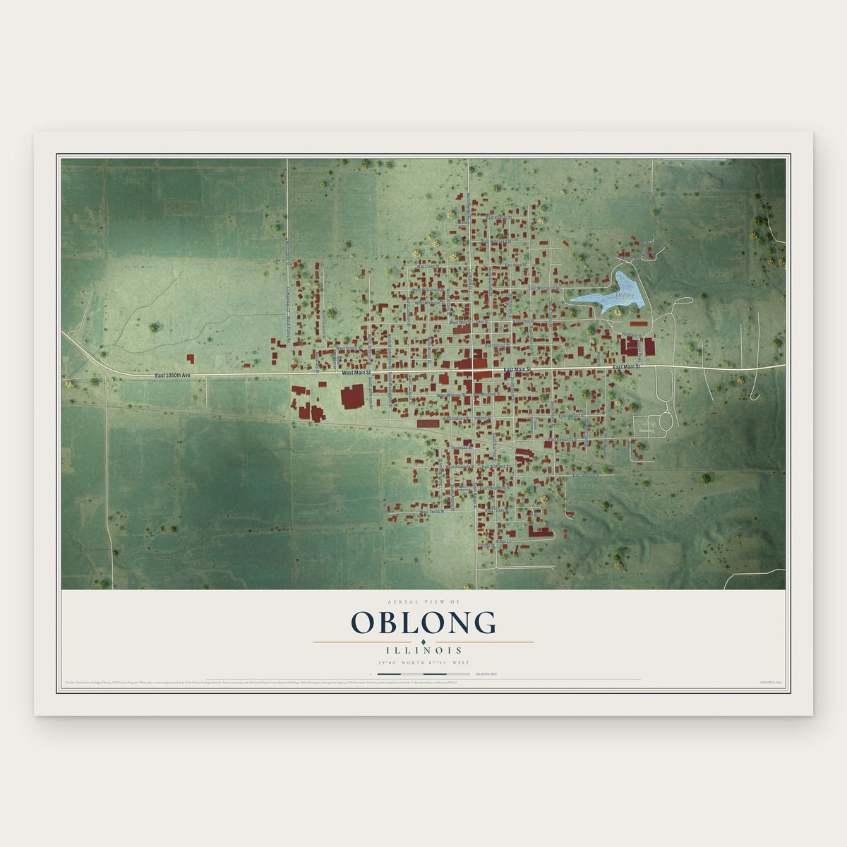 Oblong, Illinois map print, the full design
