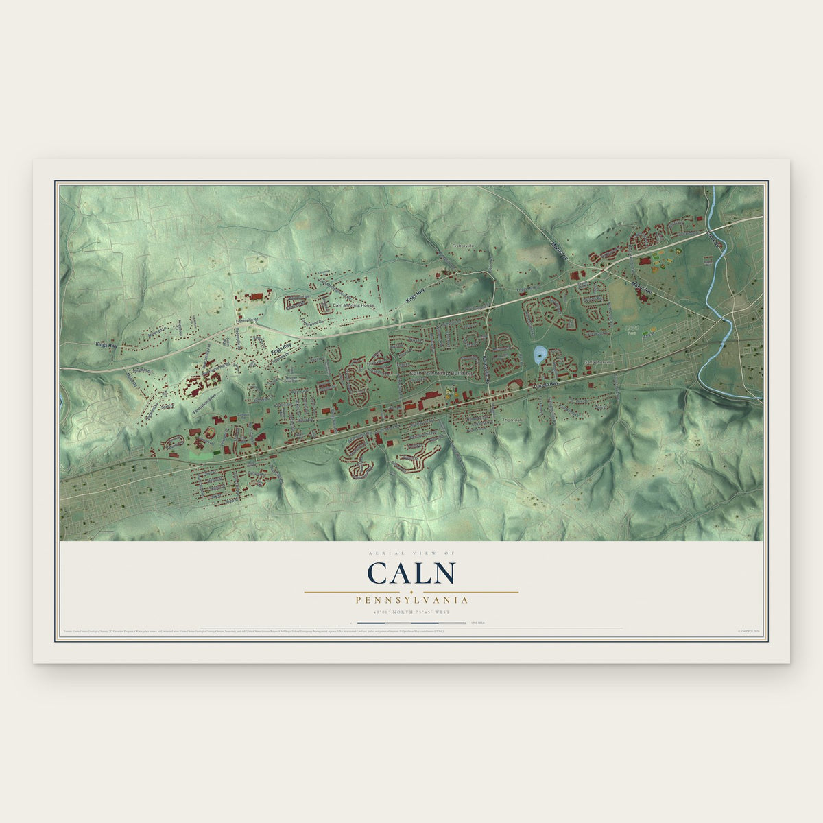 Caln, Pennsylvania map print, the full design