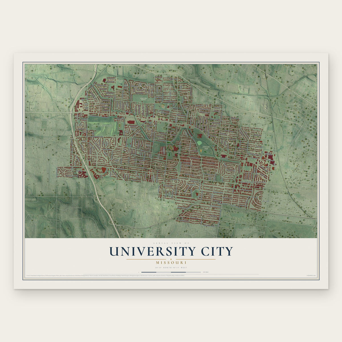 University City, Missouri map print, the full design