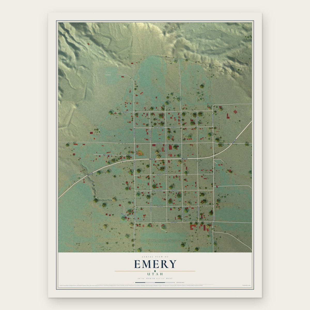 Emery, Utah map print, the full design