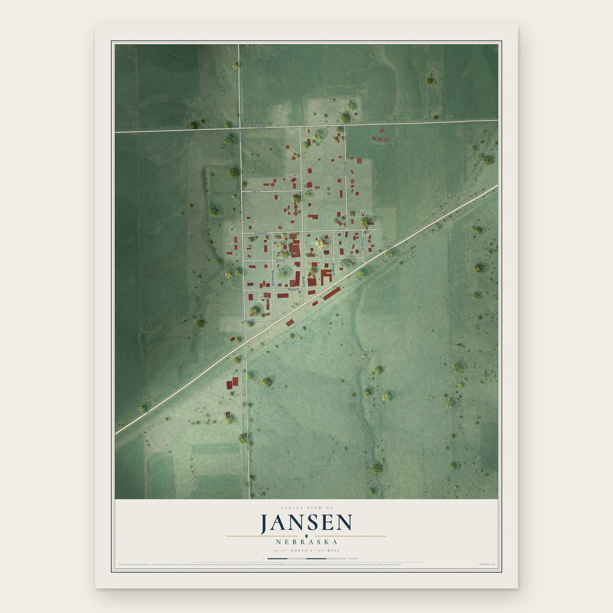 Jansen, Nebraska map print, the full design