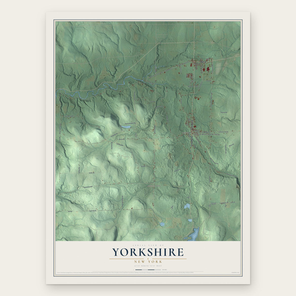 Yorkshire, New York map print, the full design