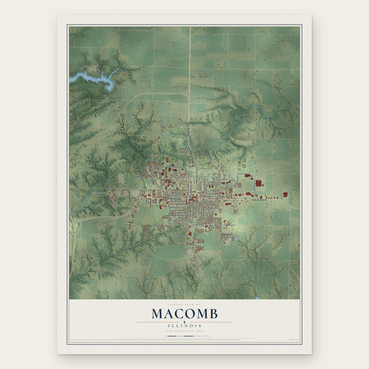 Macomb, Illinois map print, the full design