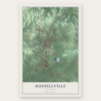 Russellville, Alabama map print, the full design