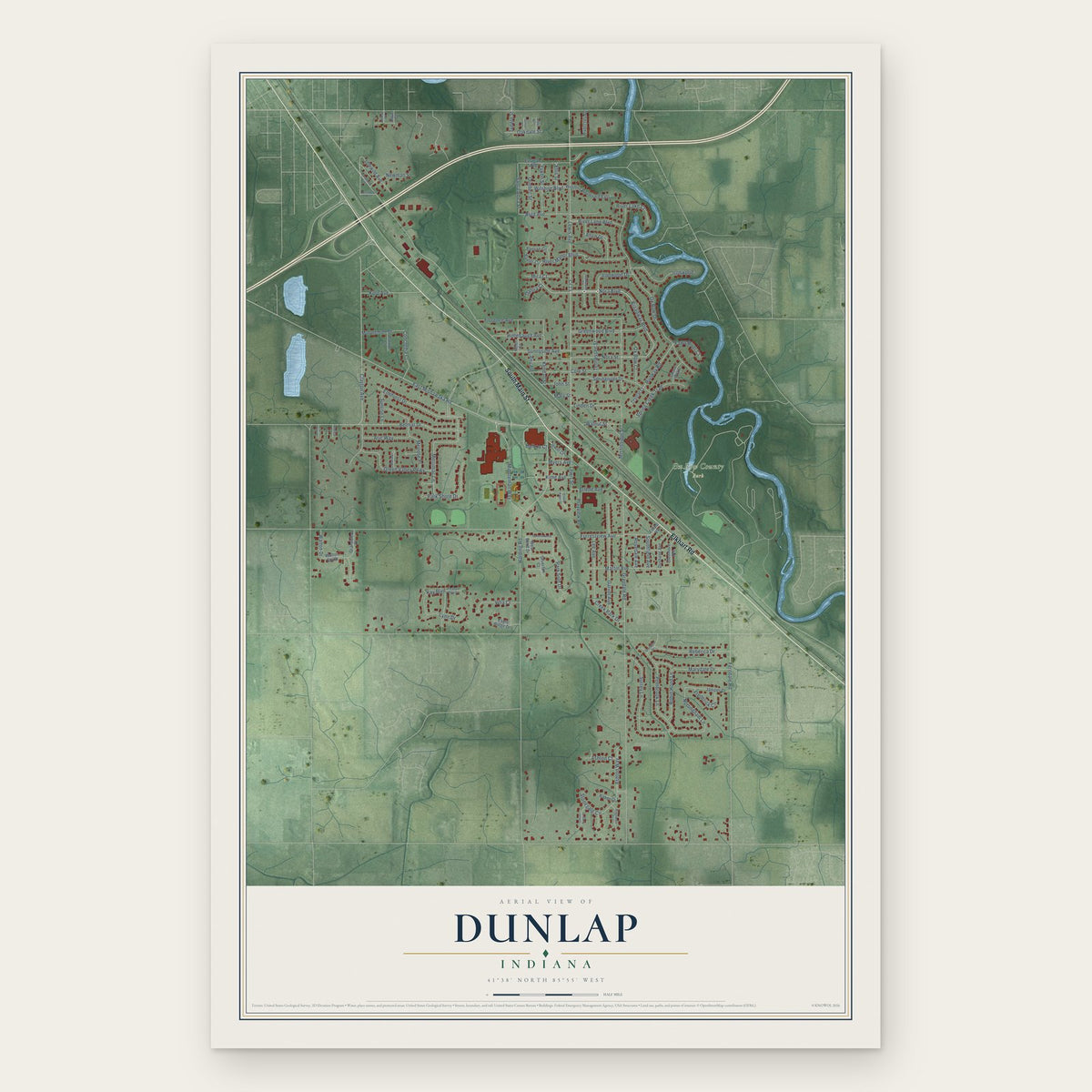 Dunlap, Indiana map print, the full design