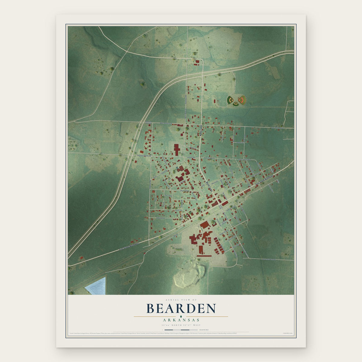Bearden, Arkansas map print, the full design