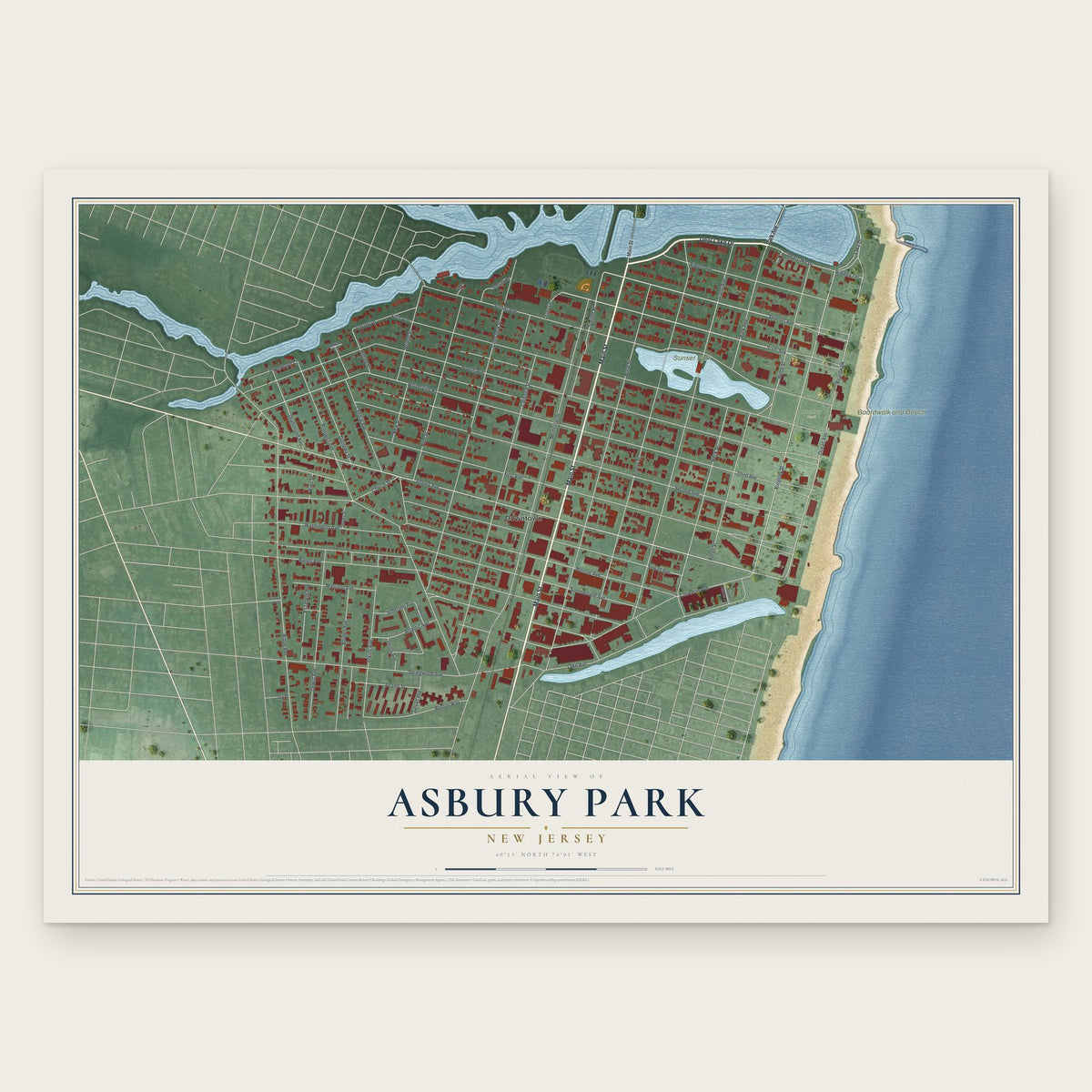 Asbury Park, New Jersey map print, the full design