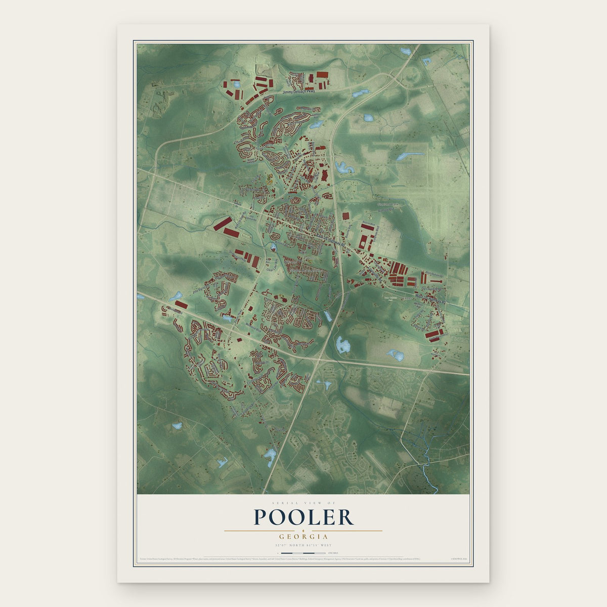 Pooler, Georgia map print, the full design