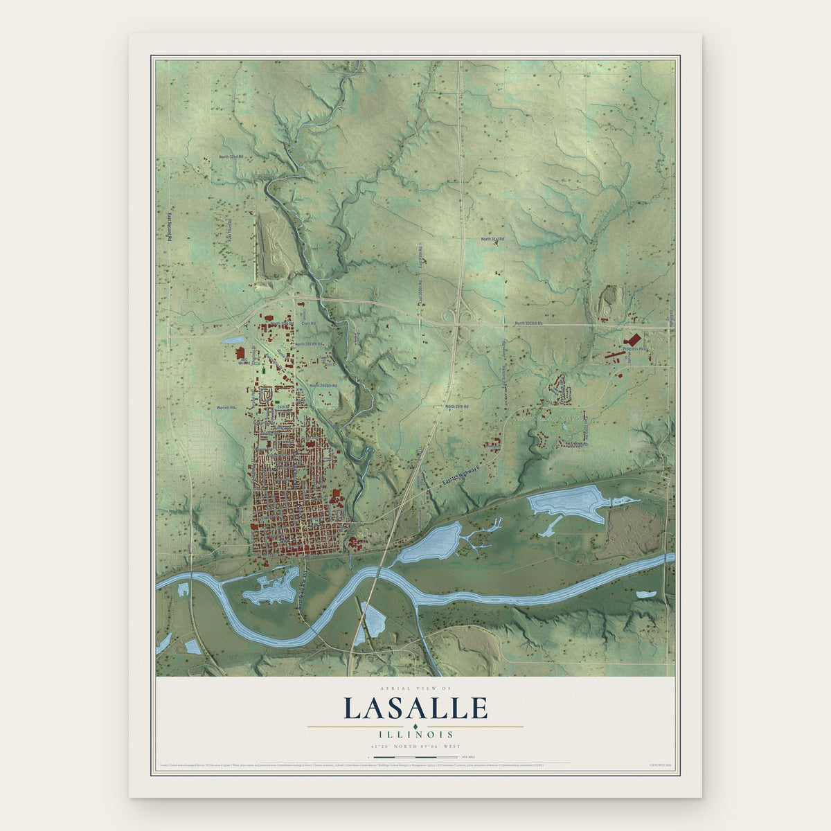 LaSalle, Illinois map print, the full design