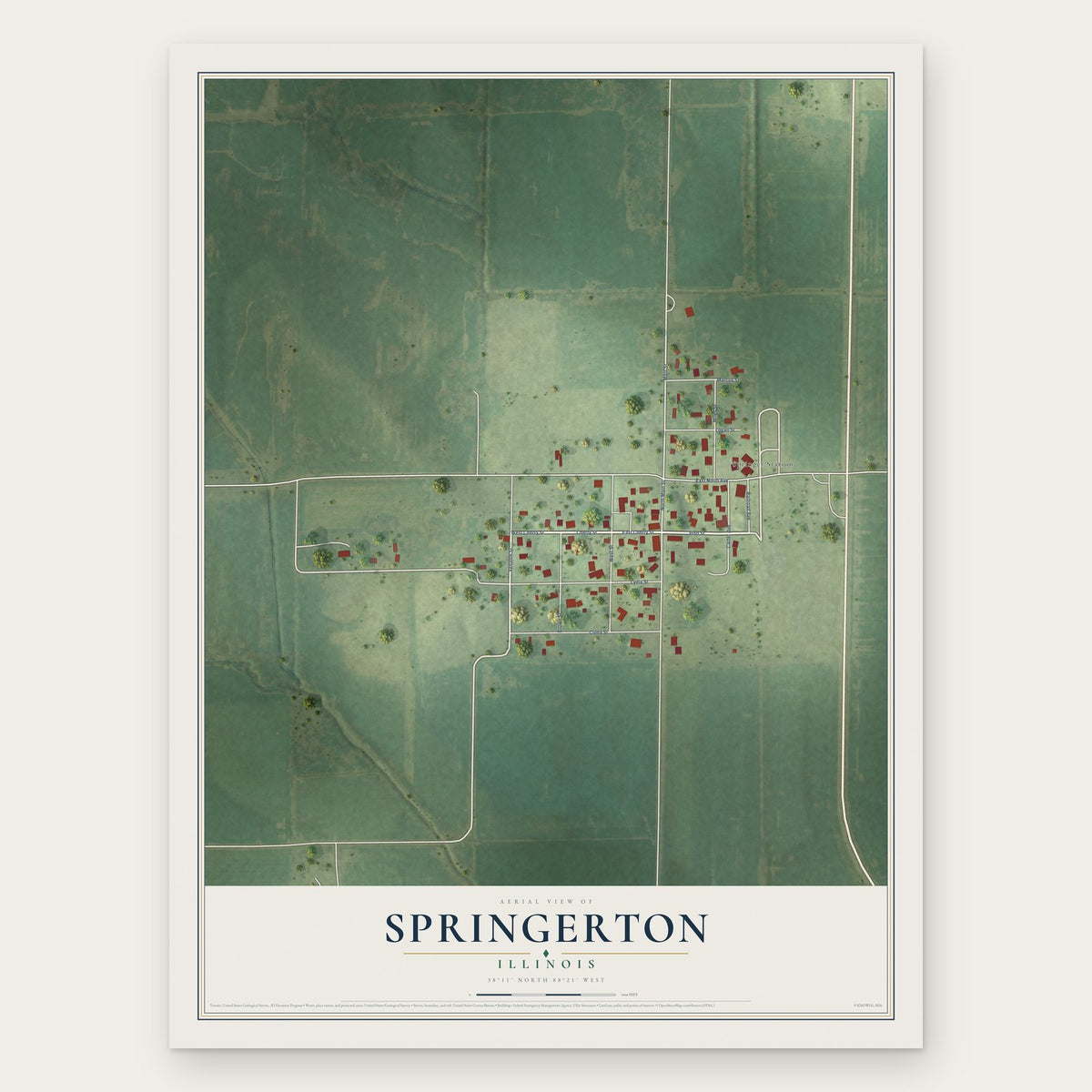 Springerton, Illinois map print, the full design