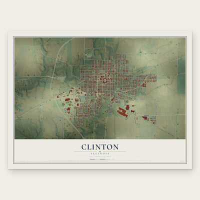 Clinton, Illinois map print, the full design