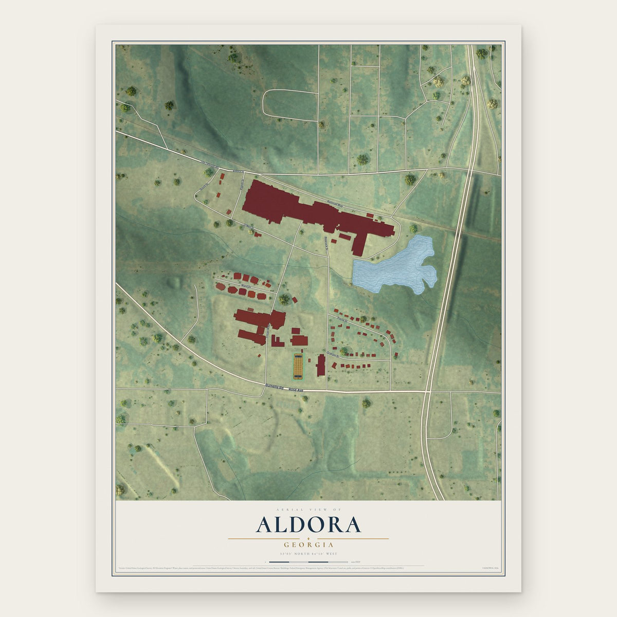 Aldora, Georgia map print, the full design