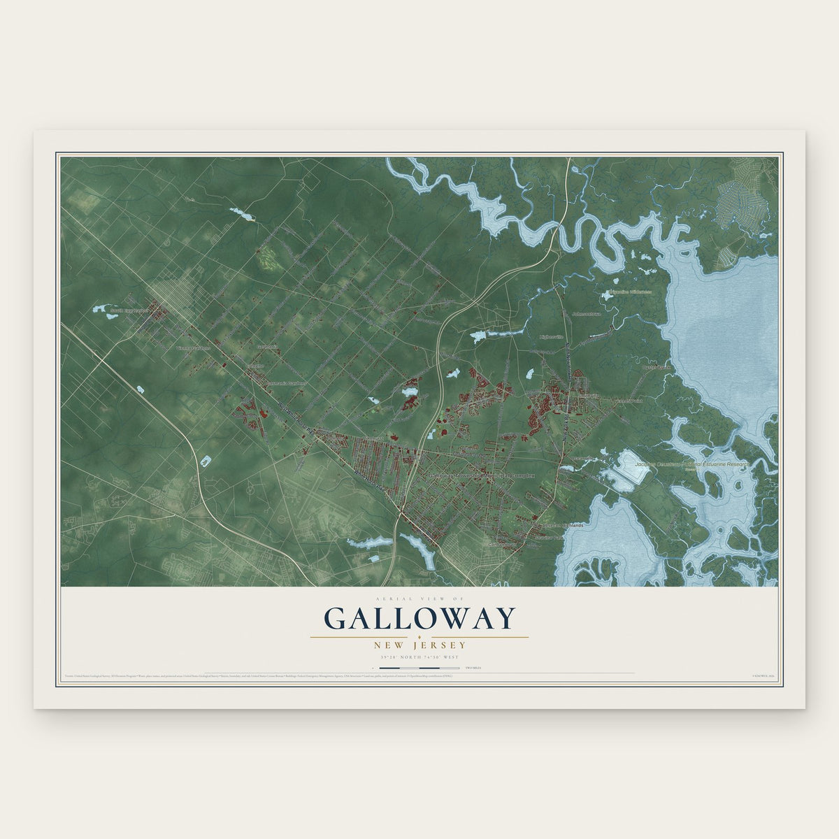Galloway, New Jersey map print, the full design