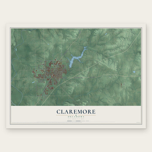 Claremore, Oklahoma map print, the full design