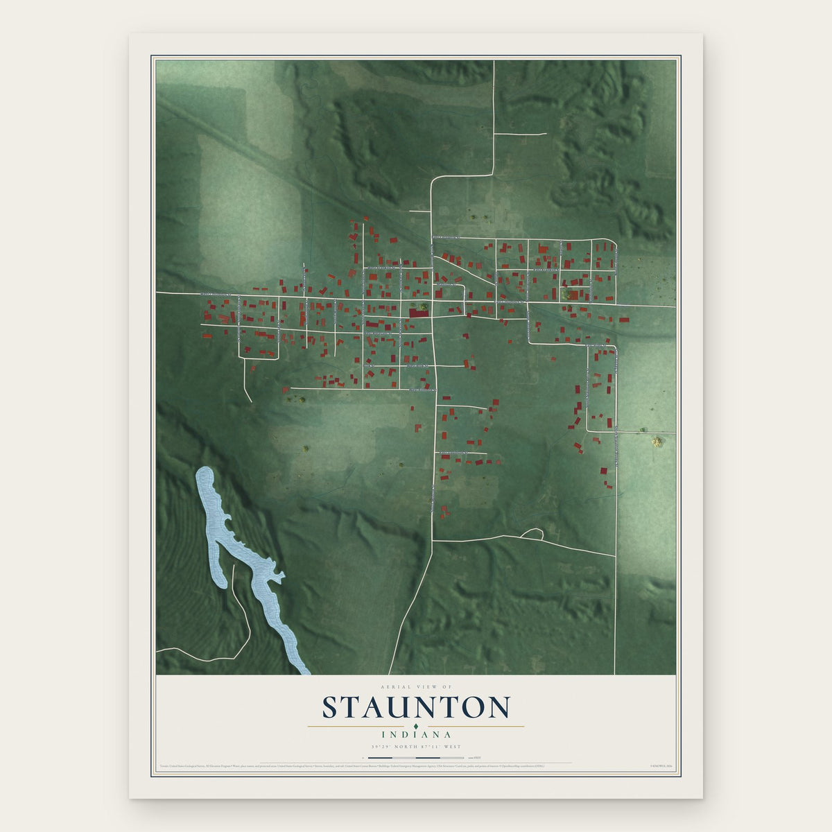 Staunton, Indiana map print, the full design