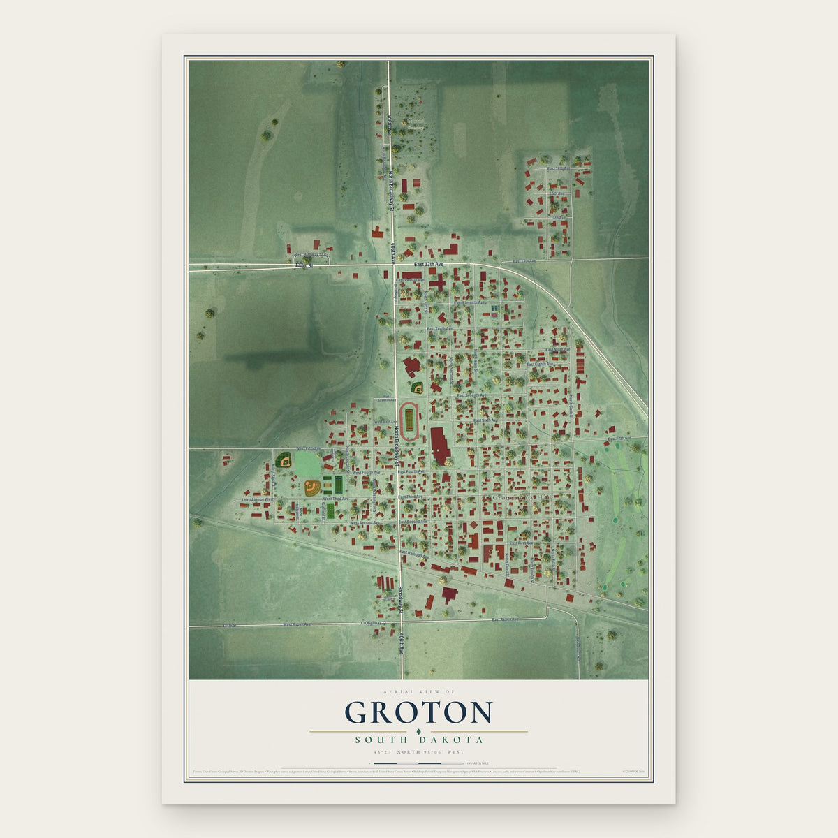Groton, South Dakota map print, the full design