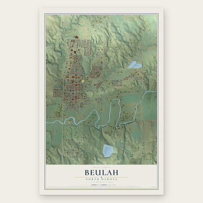 Beulah, North Dakota map print, the full design