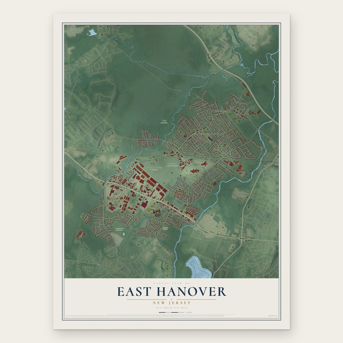 East Hanover, New Jersey map print, the full design