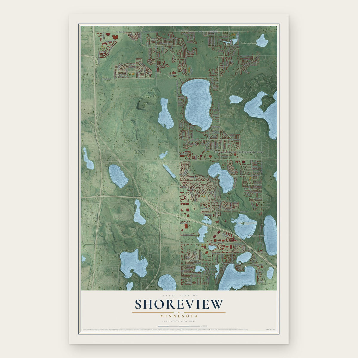 Shoreview, Minnesota map print, the full design