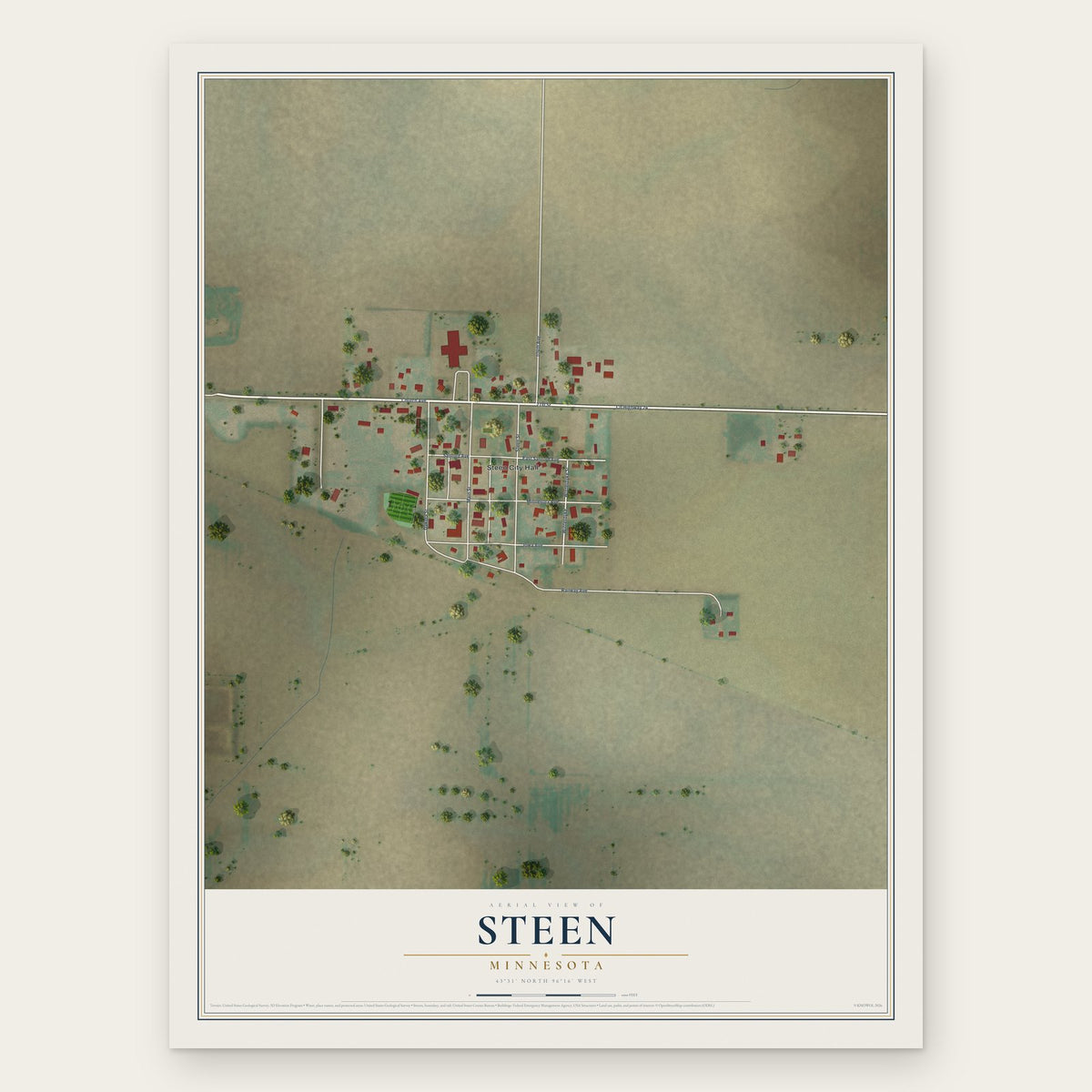 Steen, Minnesota map print, the full design
