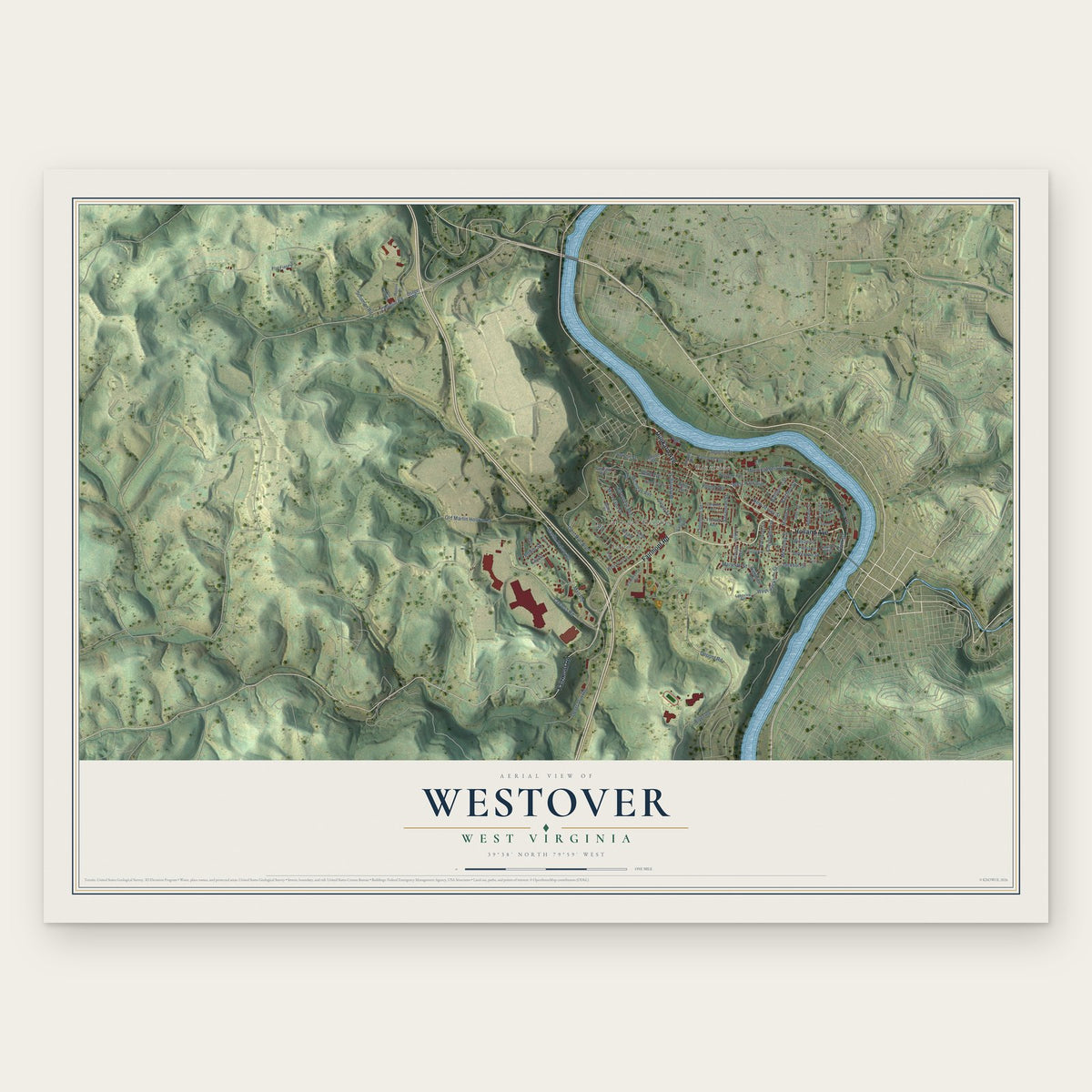 Westover, West Virginia map print, the full design