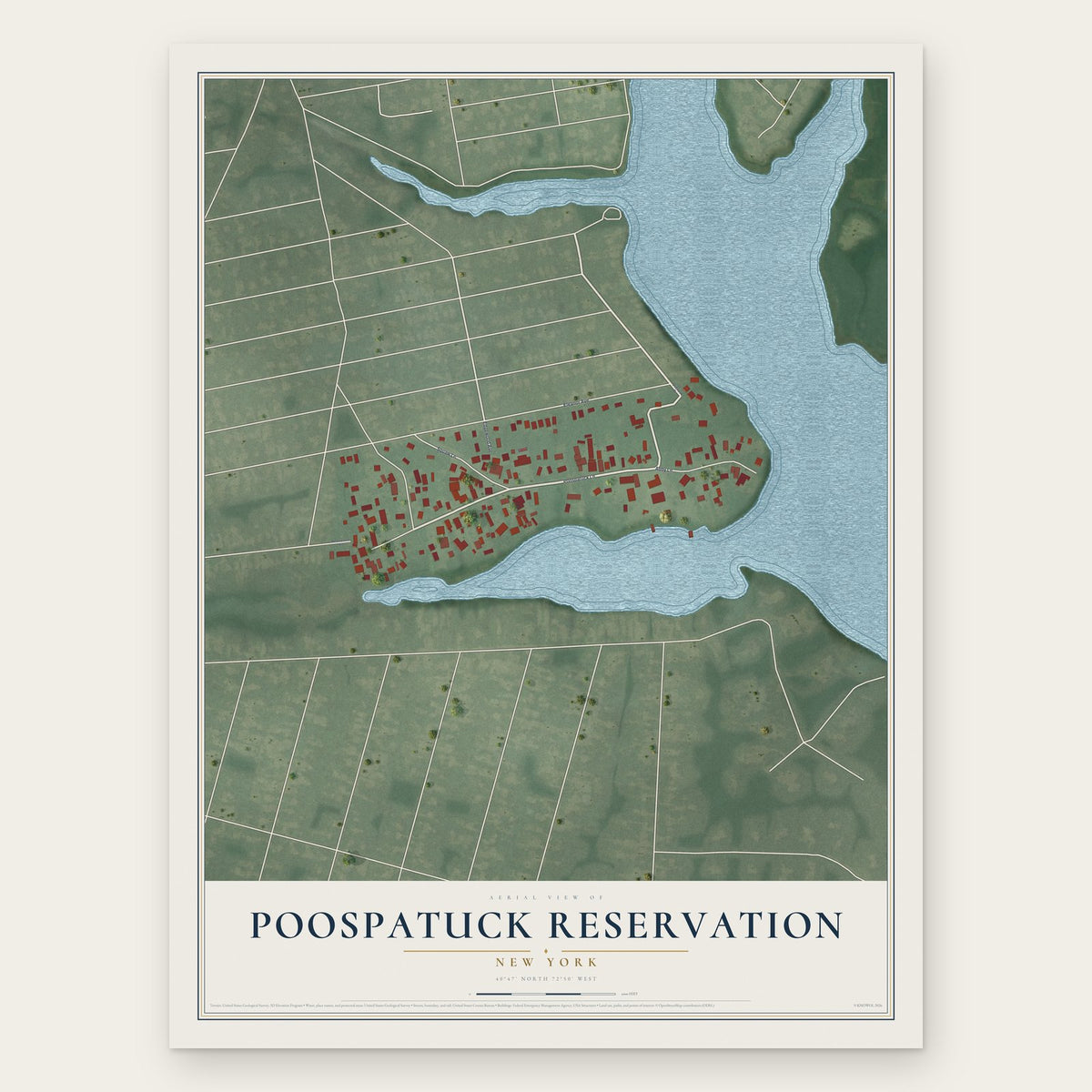 Poospatuck Reservation, New York map print, the full design