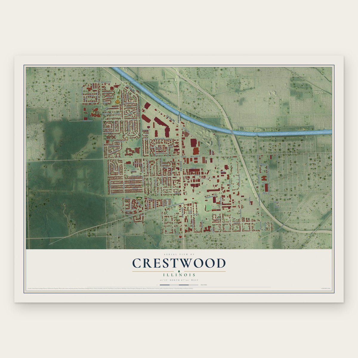 Crestwood, Illinois map print, the full design