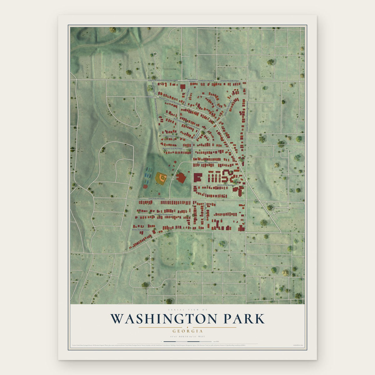 Washington Park, Georgia map print, the full design