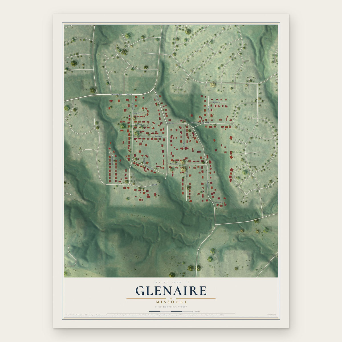 Glenaire, Missouri map print, the full design