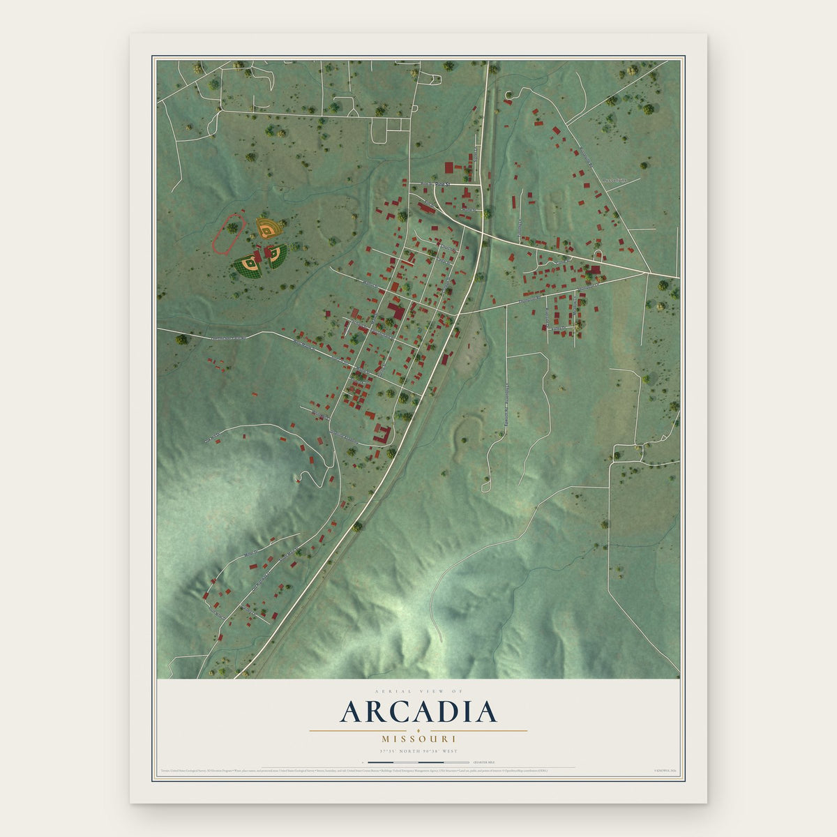 Arcadia, Missouri map print, the full design